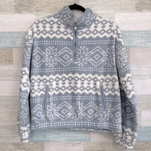 THREAD & SUPPLY Fleece Fair Isle 1/4 Zip Pullover Blue White Womens Small